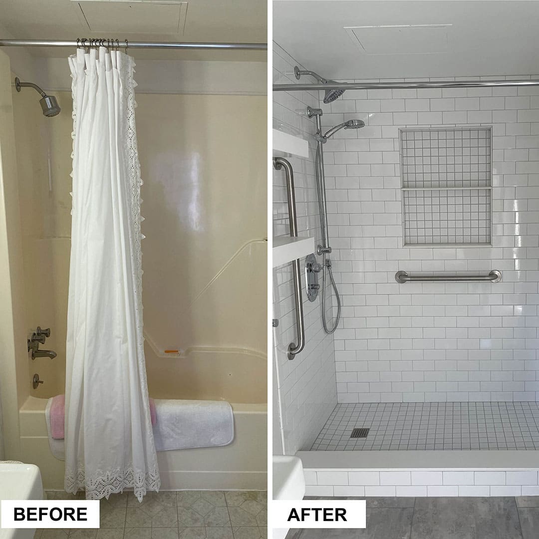 Before and After Tub to Shower