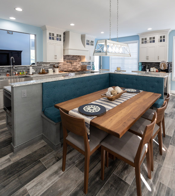 The remodel kitchen with lighting and dining space at Newark, De