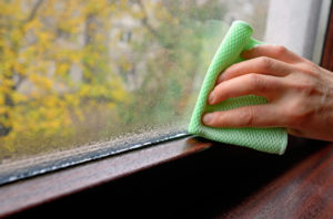 a person cleaning window